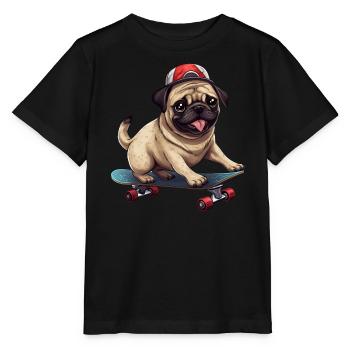 Skateboardender Mops: Dynamisches Hund- und - Stanley/Stella Kinder T-Shirt MINI CREATOR  - Schwarz - Vorne - Mikhail (115cm)