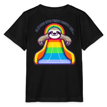 LGBTQ Pride Sloth Rainbow Slide - Stanley/Stella MINI CREATOR Kids’ T-Shirt - black - Front - Mikhail (115cm)