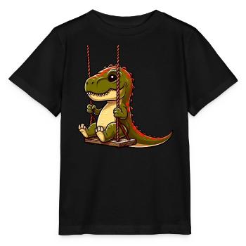 Pensive T-Rex on Playground Swing - Stanley/Stella MINI CREATOR Kids’ T-Shirt - black - Front - Mikhail (115cm)
