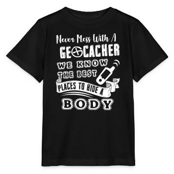 Geocaching Never Mess With Geocacher - Stanley/Stella MINI CREATOR Kids’ T-Shirt - black - Front - Mikhail (115cm)