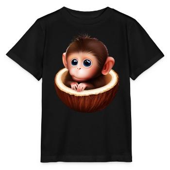 Monkey in a coconut - Stanley/Stella MINI CREATOR Kids’ T-Shirt - black - Front - Mikhail (115cm)