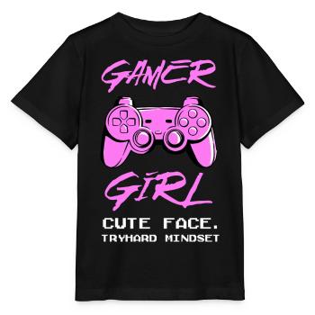 Gamer Girl Controller Spruch Cute Face Tryhard - Stanley/Stella Kinder T-Shirt MINI CREATOR  - Schwarz - Vorne - Mikhail (115cm)
