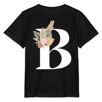 blumiger Buchstabe B - Stanley/Stella Kinder T-Shirt MINI CREATOR  - Schwarz - Vorne - Mikhail (115cm)
