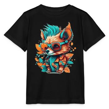 Ein Fuchs mit Brille, der seinen Urlaub genießt - Stanley/Stella Kinder T-Shirt MINI CREATOR  - Schwarz - Vorne - Mikhail (115cm)