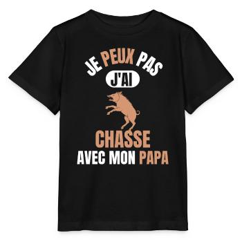 Je peux pas j'ai chasse avec mon papa - T-shirt bio MINI CREATOR Stanley/Stella Enfant - noir - Devant - Mikhail (115cm)
