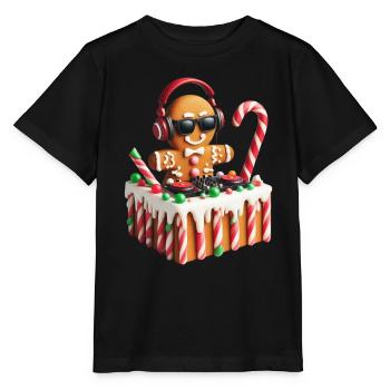Gingerbread DJ Booth Christmas Holiday Candy Cane - Stanley/Stella MINI CREATOR Kids’ T-Shirt - black - Front - Mikhail (115cm)