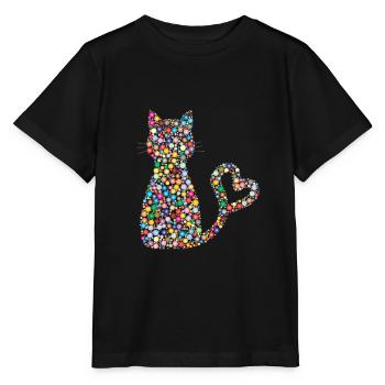 Kreis Muster Katze mit Herz Schwanz Schweif - Stanley/Stella Kinder T-Shirt MINI CREATOR  - Schwarz - Vorne - Mikhail (115cm)
