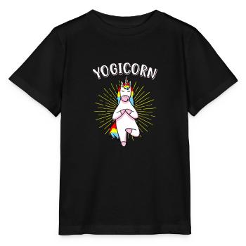 Yoga Einhorn Geschenk Yogicorn - Stanley/Stella Kinder T-Shirt MINI CREATOR  - Schwarz - Vorne - Mikhail (115cm)