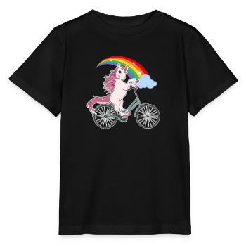 Einhorn auf Fahrrad Mädchen Kawaii Geschenk - Stanley/Stella Kinder T-Shirt MINI CREATOR  - Schwarz - Vorne - Mikhail (115cm)