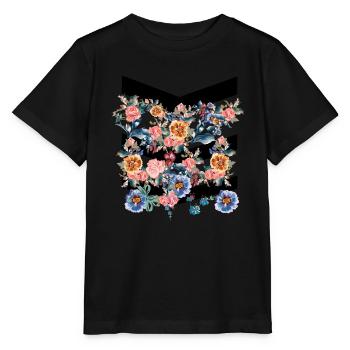 Bunte Blumen mit schwarzen Linien - Stanley/Stella Kinder T-Shirt MINI CREATOR  - Schwarz - Vorne - Mikhail (115cm)