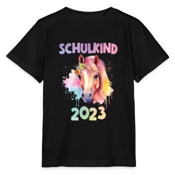 Schulkind 2023 - Pferdekopf Wasserfarben - Stanley/Stella Kinder T-Shirt MINI CREATOR  - Schwarz - Vorne - Mikhail (115cm)