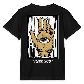 Halloween Eye-catcher: "I See You" - Eye-in-Hand - Stanley/Stella MINI CREATOR Kids’ T-Shirt - black - Front - Mikhail (115cm)