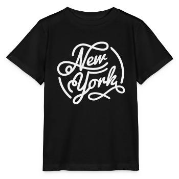 New York, Vintage style lettrage blanc - T-shirt bio MINI CREATOR Stanley/Stella Enfant - noir - Devant - Mikhail (115cm)