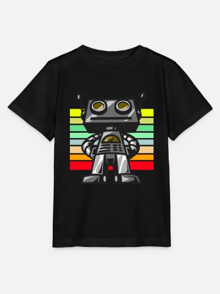 Roboter Retro Sonnenuntergang - Stanley/Stella Kinder T-Shirt MINI CREATOR - Schwarz