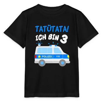 Polizeiauto 3. Geburtstag Polizei 3 Jahre Jungen - Stanley/Stella Kinder T-Shirt MINI CREATOR  - Schwarz - Vorne - Mikhail (115cm)