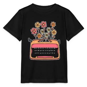Blumen Vintage Schreibmaschine Erzähler - Stanley/Stella Kinder T-Shirt MINI CREATOR  - Schwarz - Vorne - Mikhail (115cm)