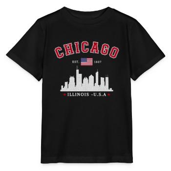 Chicago, Illinois, Est 1837 - T-shirt bio MINI CREATOR Stanley/Stella Enfant - noir - Devant - Mikhail (115cm)