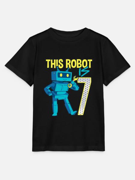 7. Geburtstag kleiner Roboter 7 Jahre alt Technik - Stanley/Stella Kinder T-Shirt MINI CREATOR - Schwarz
