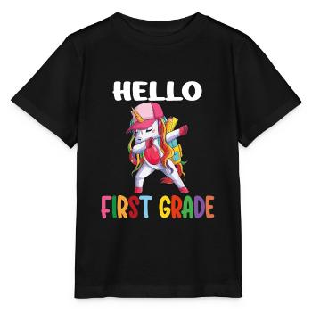 Dabbing Unicorn - Bonjour première année - Inscription à l’école - T-shirt bio MINI CREATOR Stanley/Stella Enfant - noir - Devant - Mikhail (115cm)