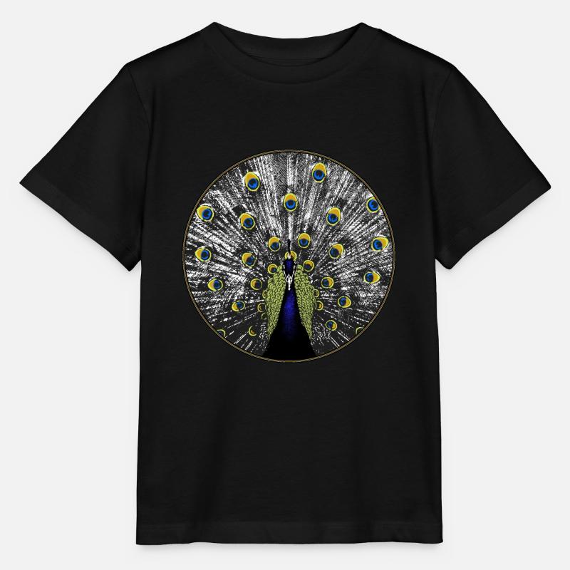 Paon à l’aspect de gravure sur bois - T-shirt bio MINI CREATOR Stanley/Stella Enfant - noir