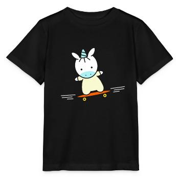 T-Shirt Einhorn Skateboard Geschenk Geschenkidee - Stanley/Stella Kinder T-Shirt MINI CREATOR  - Schwarz - Vorne - Mikhail (115cm)