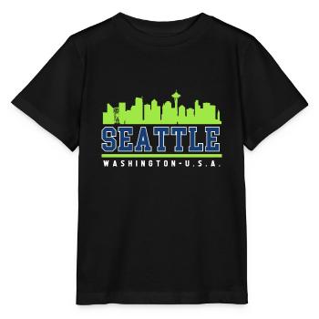 Seattle Skyline, Washington, États-Unis - T-shirt bio MINI CREATOR Stanley/Stella Enfant - noir - Devant - Mikhail (115cm)