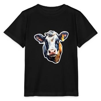 Kuh Milchkuh Holstein - Stanley/Stella Kinder T-Shirt MINI CREATOR  - Schwarz - Vorne - Mikhail (115cm)