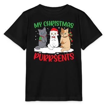 Cat Christmas Holiday Time - Stanley/Stella MINI CREATOR Kids’ T-Shirt - black - Front - Mikhail (115cm)