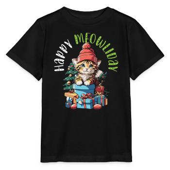 Cat Christmas Holiday Time - Stanley/Stella MINI CREATOR Kids’ T-Shirt - black - Front - Mikhail (115cm)