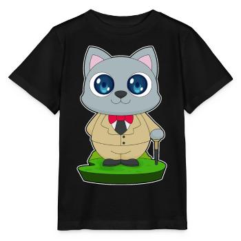 Cat Pensioner Walking Stick - Stanley/Stella MINI CREATOR Kids’ T-Shirt - black - Front - Mikhail (115cm)