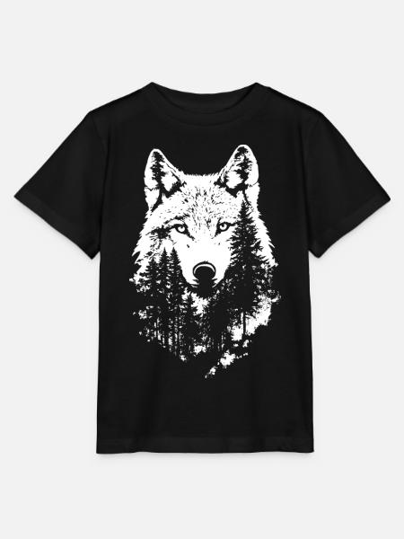 Wolf Gesicht Wald Silhouette - Stanley/Stella Kinder T-Shirt MINI CREATOR  - Schwarz