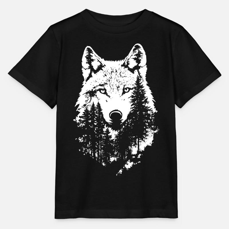 Wolf Gesicht Wald Silhouette - Stanley/Stella Kinder T-Shirt MINI CREATOR  - Schwarz