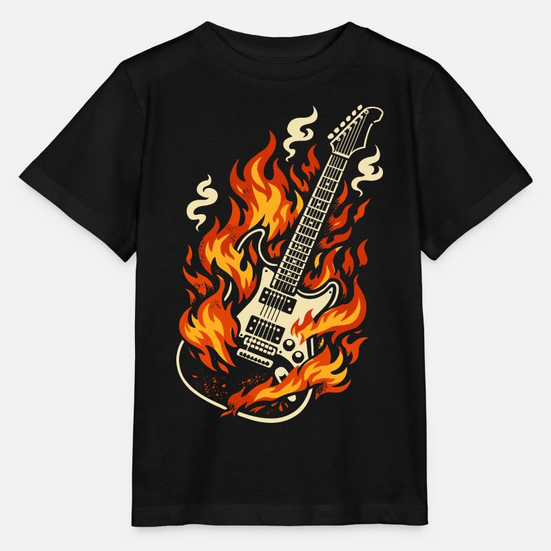 E-Gitarre Brennend Rock Geschenk - Stanley/Stella Kinder T-Shirt MINI CREATOR - Schwarz