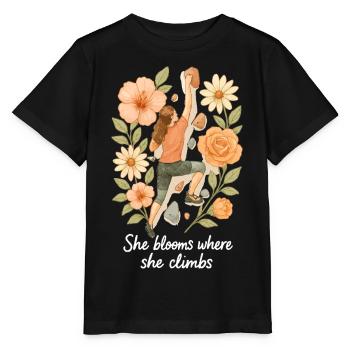 She blooms where she climbs - Bouldern & Blumen - Stanley/Stella Kinder T-Shirt MINI CREATOR  - Schwarz - Vorne - Mikhail (115cm)
