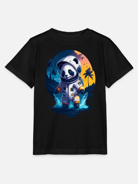 Niedlicher Panda-Astronaut - Stanley/Stella Kinder T-Shirt MINI CREATOR  - Schwarz