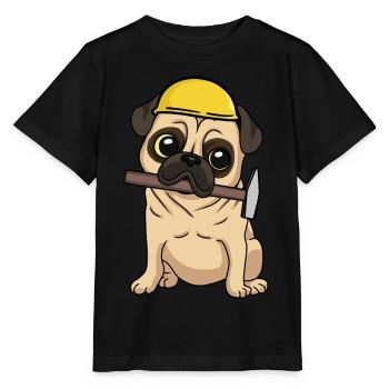 Baustelle Tiefbau Mops Handwerker bauen Hammer Job - Stanley/Stella Kinder T-Shirt MINI CREATOR  - Schwarz - Vorne - Mikhail (115cm)