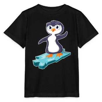 Pinguin surft auf einer Eisscholle - Stanley/Stella Kinder T-Shirt MINI CREATOR  - Schwarz - Vorne - Mikhail (115cm)