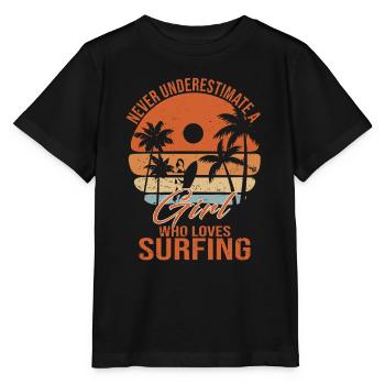 Surfeuse Retro palmier - T-shirt bio MINI CREATOR Stanley/Stella Enfant - noir - Devant - Mikhail (115cm)