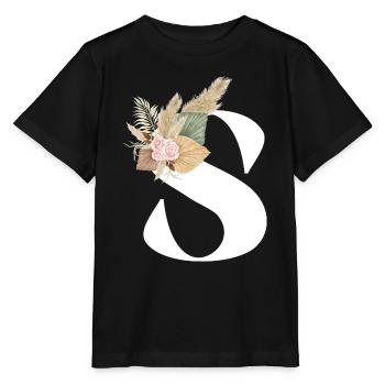 lettre S fleuris - T-shirt bio MINI CREATOR Stanley/Stella Enfant - noir - Devant - Mikhail (115cm)