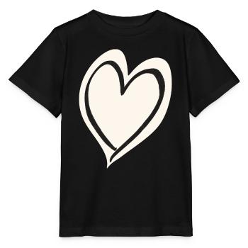 Herz weiß schwarz - Stanley/Stella Kinder T-Shirt MINI CREATOR  - Schwarz - Vorne - Mikhail (115cm)