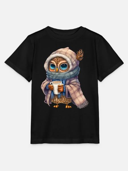 Nette Eule mit Kaffee - Stanley/Stella Kinder T-Shirt MINI CREATOR - Schwarz