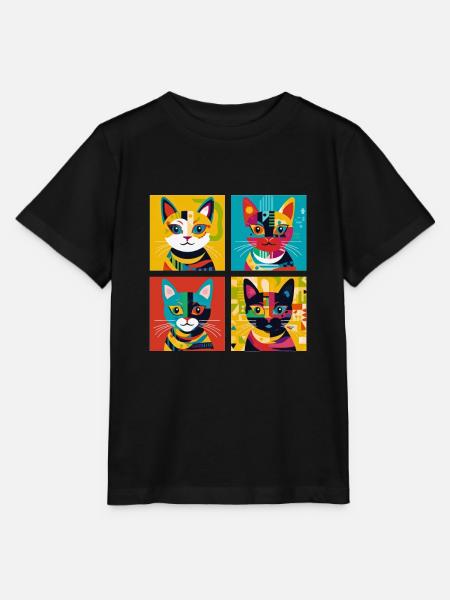 Pop Art Grid Cat T-Shirt: Ein Quartett künstlerischer Stile - Stanley/Stella Kinder T-Shirt MINI CREATOR - Schwarz