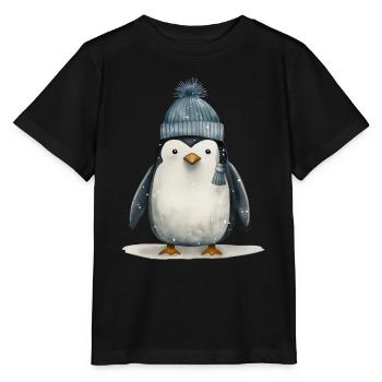 T-shirt pingouin chiot : Adorable espièglerie de l’Antarctique - T-shirt bio MINI CREATOR Stanley/Stella Enfant - noir - Devant - Mikhail (115cm)
