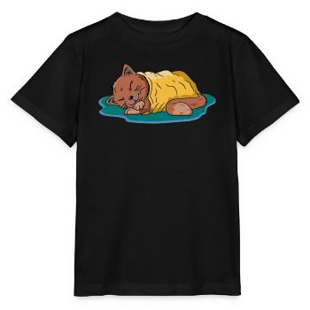 Cat sleeping under blanket sleeping - Stanley/Stella MINI CREATOR Kids’ T-Shirt - black - Front - Mikhail (115cm)