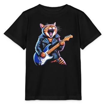 Rock Musik Katze Lustig Humor Geschenkidee - Stanley/Stella Kinder T-Shirt MINI CREATOR  - Schwarz - Vorne - Mikhail (115cm)