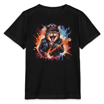 Rock Musik Katze Lustig Humor Geschenkidee - Stanley/Stella Kinder T-Shirt MINI CREATOR  - Schwarz - Vorne - Mikhail (115cm)