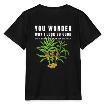 JE SUIS UN BUVEUR SECRET DE THÉ AU GINGEMBRE Ingwertee Ingwer - T-shirt bio MINI CREATOR Stanley/Stella Enfant - noir - Devant - Mikhail (115cm)