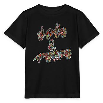 Love and Peace - Design mit Gebärdensprache - Stanley/Stella Kinder T-Shirt MINI CREATOR  - Schwarz - Vorne - Mikhail (115cm)
