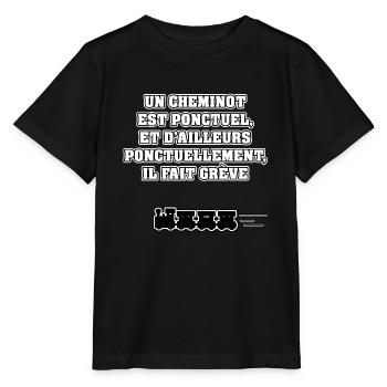 UN CHEMINOT EST PONCTUEL, ET D'AILLEURS... - T-shirt bio MINI CREATOR Stanley/Stella Enfant - noir - Devant - Mikhail (115cm)