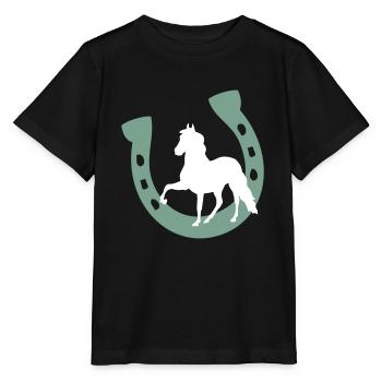 Baby Kind Pferd Hufeisen Einhorn Pony - Stanley/Stella Kinder T-Shirt MINI CREATOR  - Schwarz - Vorne - Mikhail (115cm)